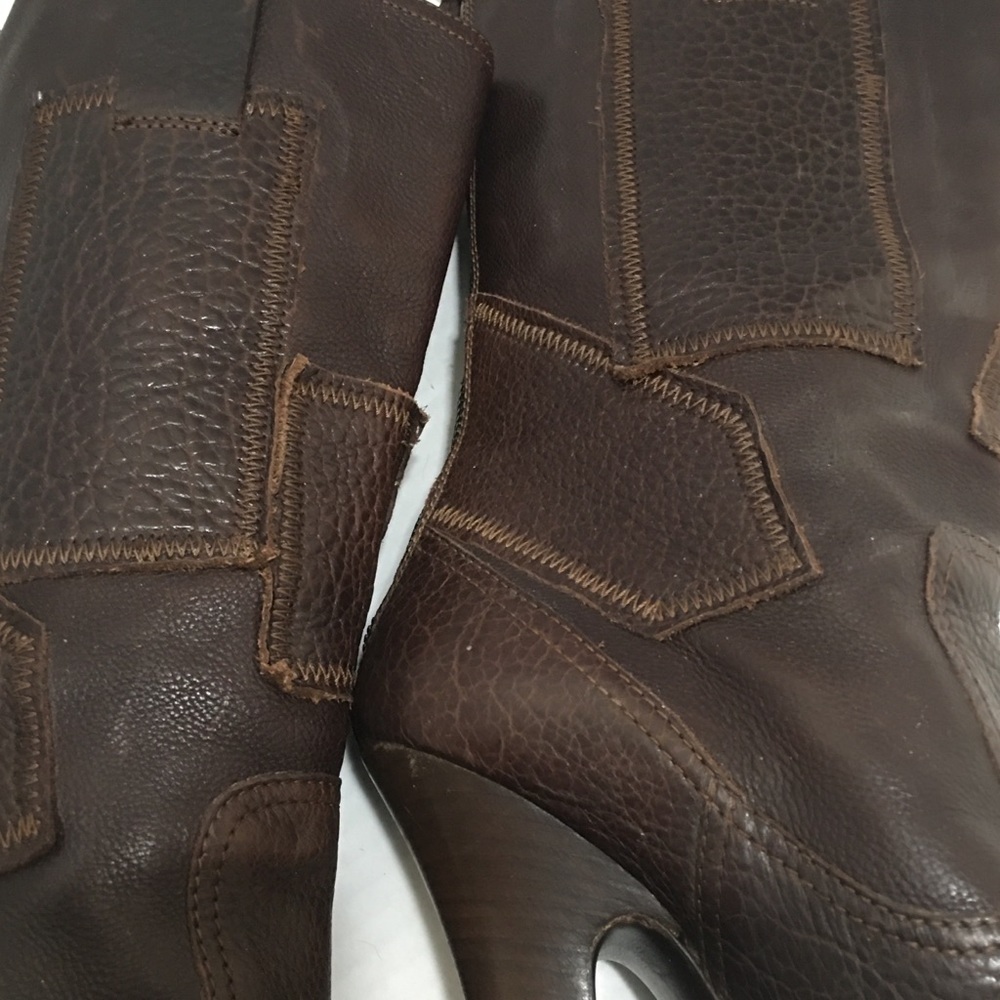Miu Miu Heel Tall Brown Italian Made Leather Platform Boots Size 7 - Picture 10 of 12